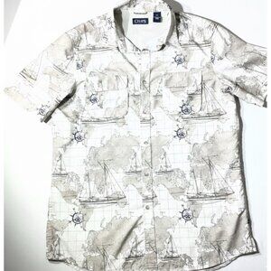 Chaps Mens Nautical Map Print Short Sleeve Button-Down Shirt L/XL 100% Polyester